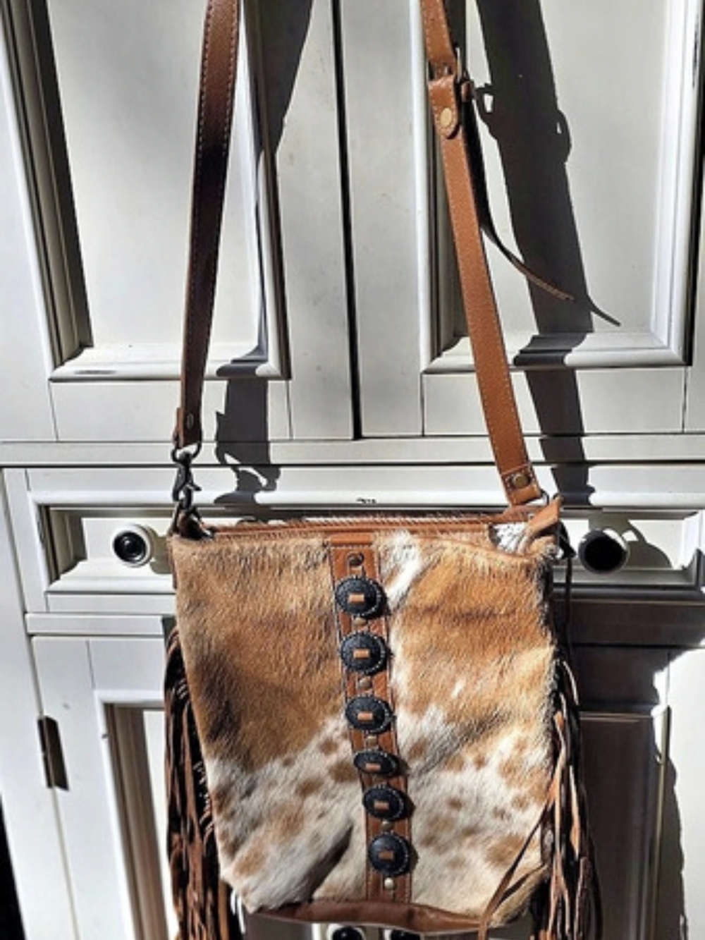 Myra Bag Flouncy Hairon Bag Hair-On Leather Crossbody Brown & White NWT